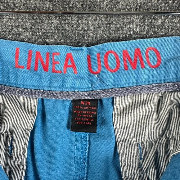 Linea Uomo Shorts Mens 34 Blue Cotton Bermuda Flat Front Pockets Cuffed - Picture 4 of 6